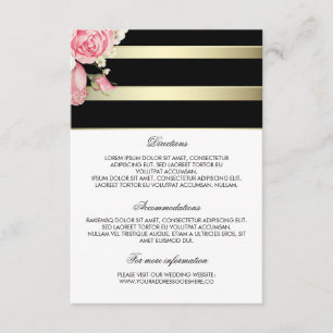 Carte D'accompagnement Gold Stripes Floral Détails du Mariage - Informati