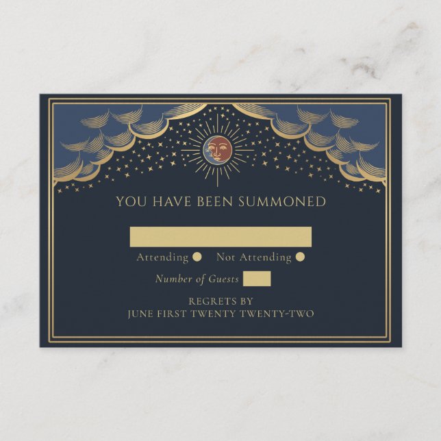 Carte D'accompagnement Gold Sun et Moon Tarot Card Mariage RSVP (Devant)