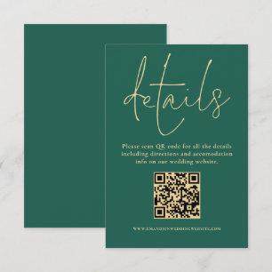 Carte D'accompagnement Gold Text QR Code Mariage Emerald Green Détails