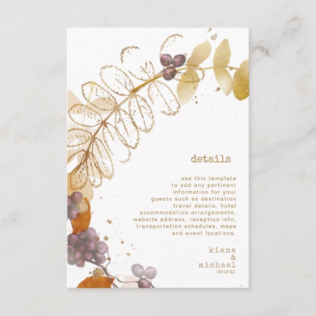 Carte D'accompagnement Golden Automne Mariage Berries Détails ID655 (Devant)