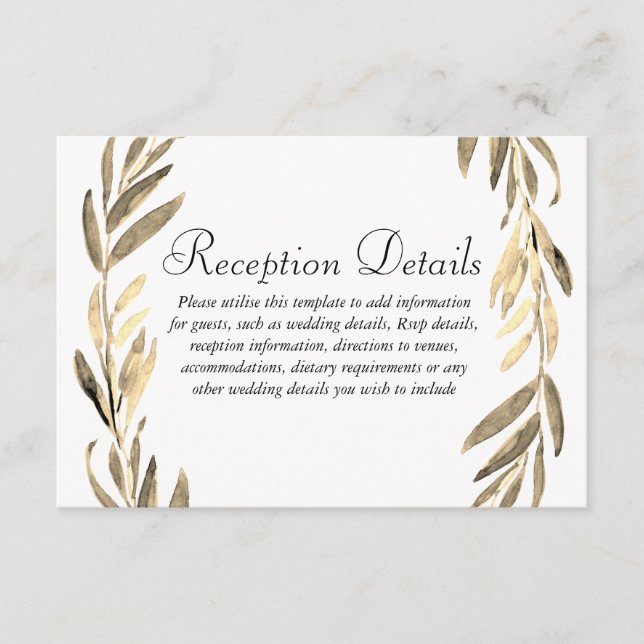 Carte D'accompagnement Golden Leaf Wreath Wedding Détails de la réception (Devant)