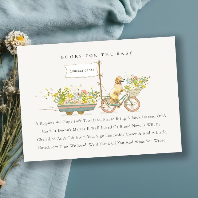 Carte D'accompagnement Golden Retriever Floral Livres Pour Baby shower (Créateur téléchargé)