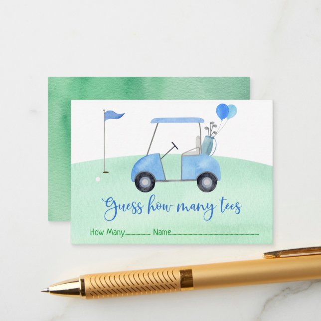 Carte D'accompagnement Golf Premier Anniversaire Par-tee Devinez Combien  (Devant/Arrière en situation)