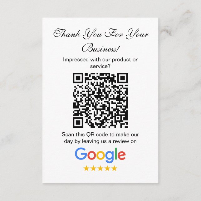 Carte D'accompagnement Google Avis | Business Review Link QR Code (Devant)