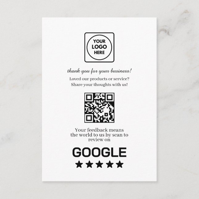 Carte D'accompagnement Google Review QR | Business Feedback Link (Devant)