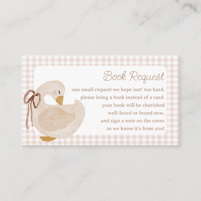 Carte D'accompagnement Goose Beige Gingham Baby Shower Book Request Card (Devant)