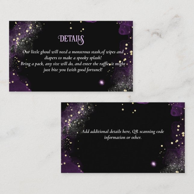 Carte D'accompagnement Goth Baby shower Purple Black Diaper Raffle (Devant / Derrière)