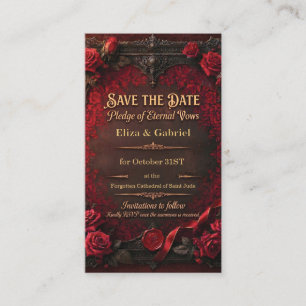 Carte D'accompagnement Gothique Enregistrer la Date avec Rose Rouge et Sc