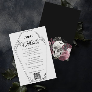 Carte D'accompagnement Gothique Halloween Mariage Coffin et crâne floral