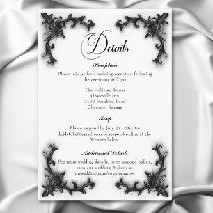 Carte D'accompagnement Gothique noir & blanc Filigree Détails du coeur