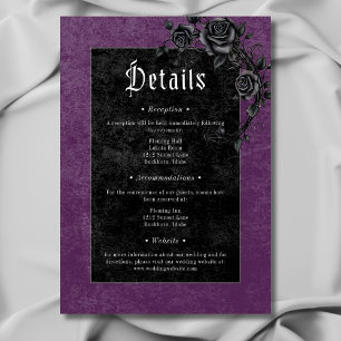 Carte D'accompagnement Gothique noir corbeau Rose violet Mariage Détails