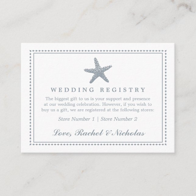 Carte D'accompagnement Gracity Starfish | Registre des cadeaux Mariages (Devant)
