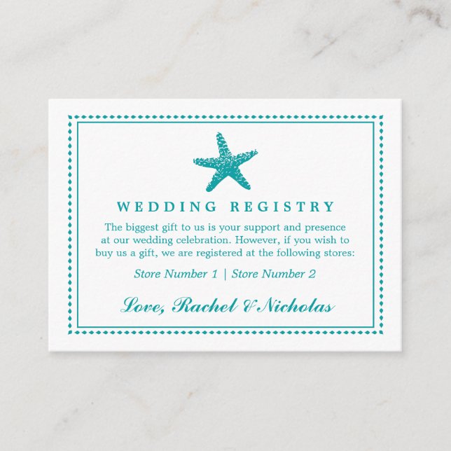 Carte D'accompagnement Gracity Starfish | Registre des cadeaux Mariages (Devant)