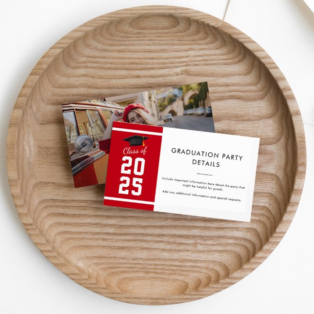 Carte D'accompagnement Graduation 2025 Photo Party (Graduation 2025 Photo on Back Enclosure Card Red)
