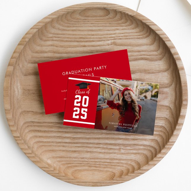 Carte D'accompagnement Graduation moderne 2025 Photo Party (Graduation 2025 Photo Enclosure Card Red)