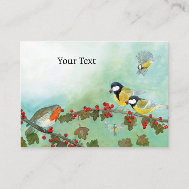 Carte D'accompagnement Grands Tit Birds, Red Robin & Hawthorn Berries (Devant)