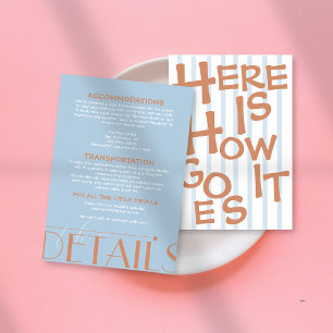 Carte D'accompagnement Gras coloré Retro Funky Blue Mariage