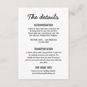 Carte D'accompagnement Gras Noir & Blanc Rétro Moderne Détails du Mariage