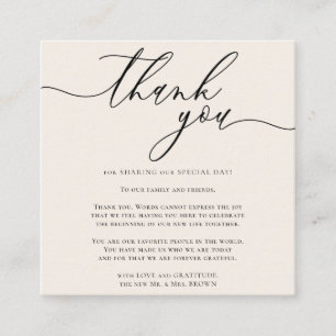 Carte D'accompagnement Gratitude d'ivoire beige Merci de script élégant