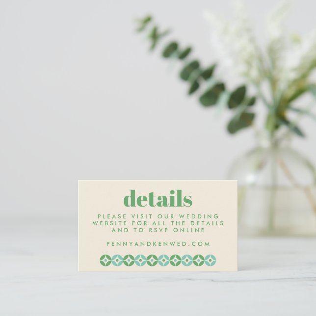 Carte D'accompagnement Green and Blue Mid Mod Chic Mariage Website (Debout devant)