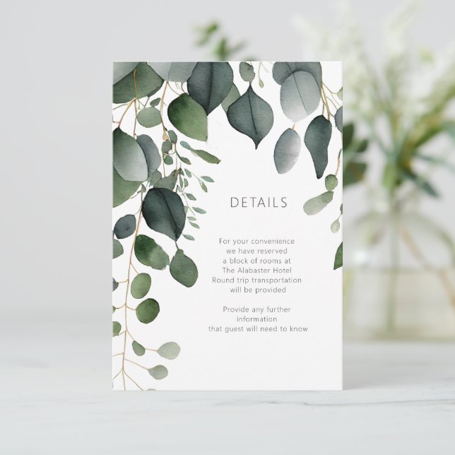 Carte D'accompagnement Green and Eucalyptus Détails du Mariage (Debout devant)