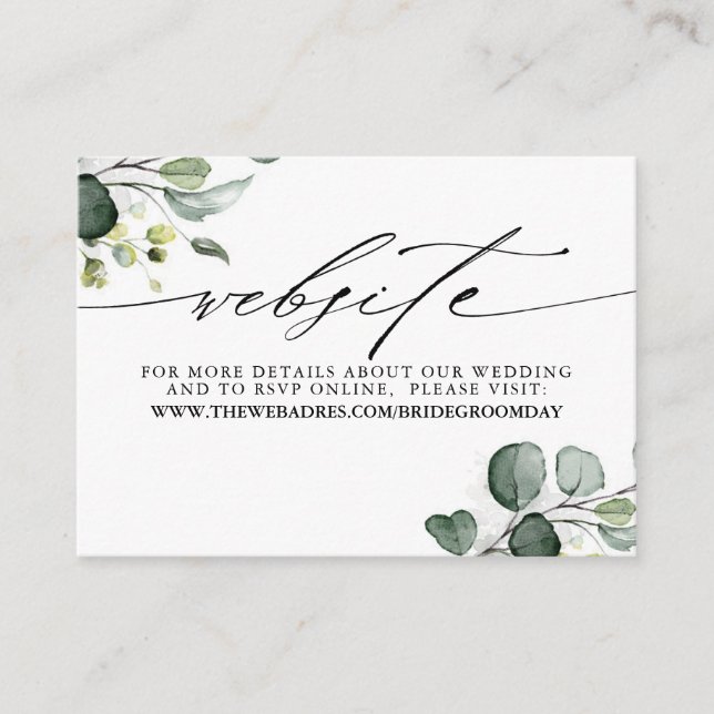 Carte D'accompagnement Green and Eucalyptus Mariage Détails Website (Devant)