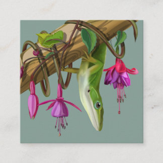Carte D'accompagnement Green anole with Fuchsias 