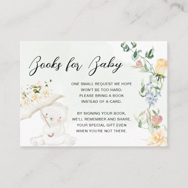 Carte D'accompagnement Green Bear Genre Neutre Livres Floraux Pour Bébé (Devant)