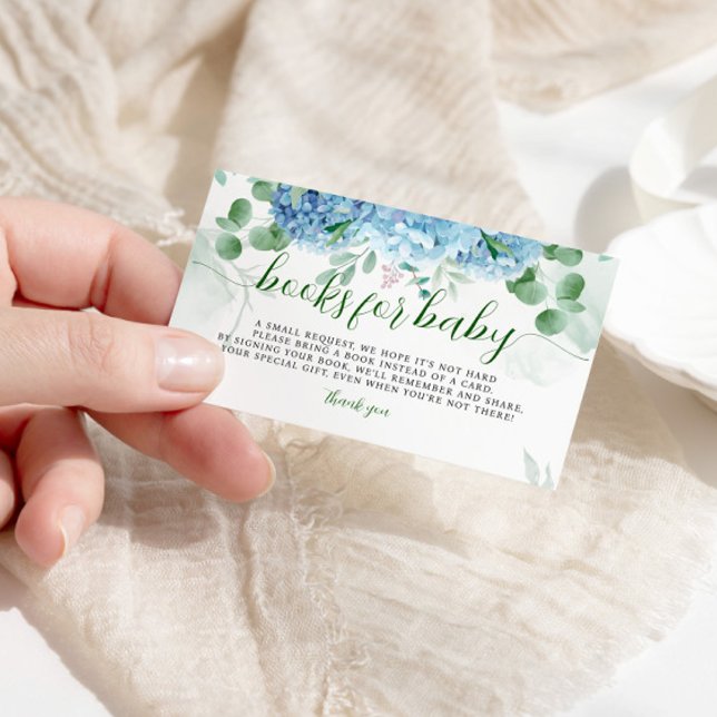 Carte D'accompagnement Green Blue hydrangea Livres pour Baby shower (Créateur téléchargé)