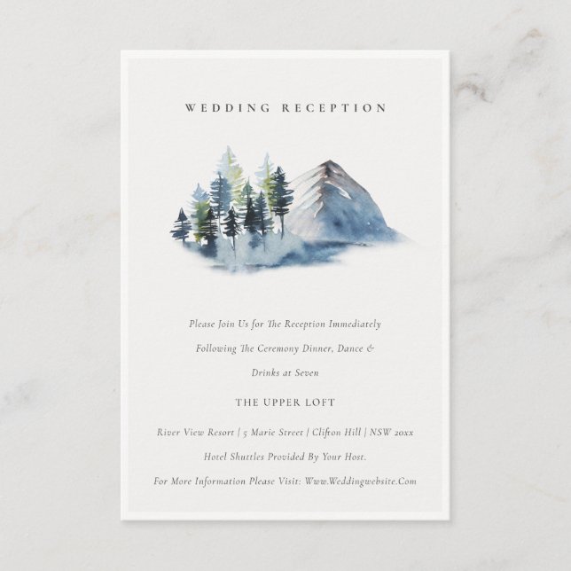 Carte D'accompagnement Green Blue Pine Woods Mountain Wedding Réception (Devant)