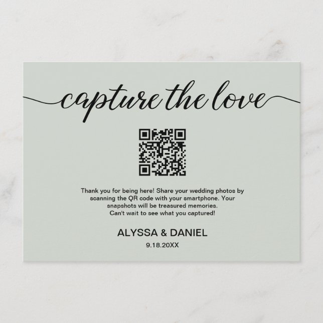 Carte D'accompagnement Green Capture the love QR code mariage photo parta (Devant)