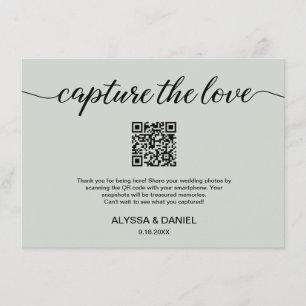 Carte D'accompagnement Green Capture the love QR code mariage photo parta