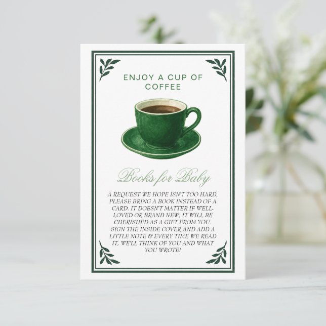 Carte D'accompagnement Green Coffee Cup Books for Baby Shower (Debout devant)