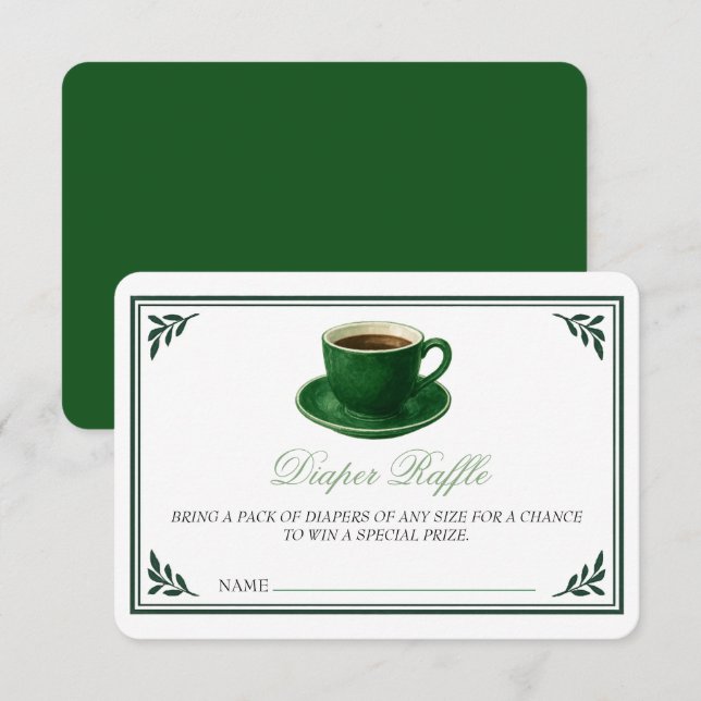 Carte D'accompagnement Green Coffee Cup Diaper Raffle Baby Shower (Devant / Derrière)