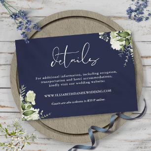 Carte D'accompagnement Green Elegant Navy Blue Détails du Mariage