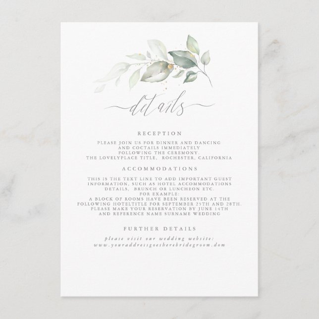 Carte D'accompagnement Green Elegant Romantic Mariage Détails (Devant)