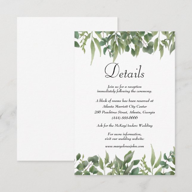 Carte D'accompagnement Green Feuille Green Foliage Détails du Mariage (Devant / Derrière)