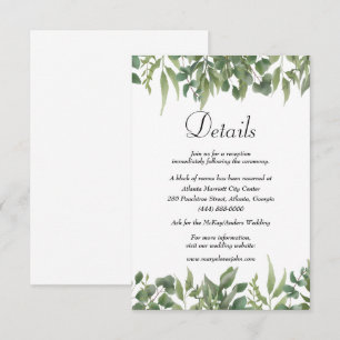 Carte D'accompagnement Green Feuille Green Foliage Détails du Mariage