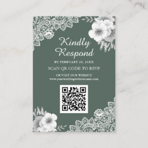 Carte D'accompagnement Green Floral Lace QR Code RSVP Mariage Website