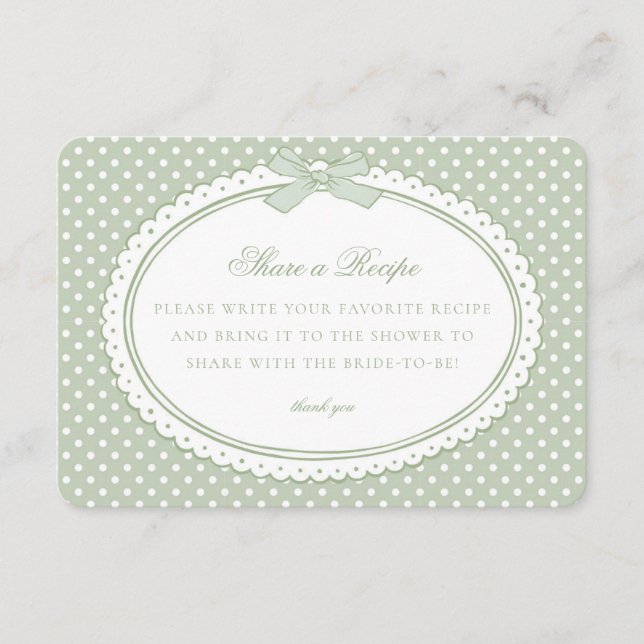 Carte D'accompagnement Green Gingham Coquette Bow Share a Recipe (Devant)