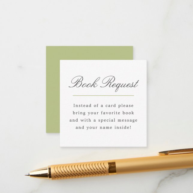 Carte D'accompagnement Green Grand Millennial Book Request Baby shower (Devant/Arrière en situation)