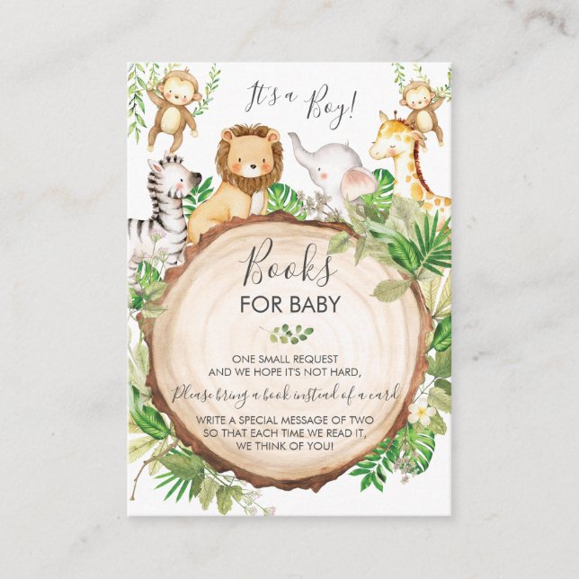 Carte D'accompagnement Green Jungle Animals Baby shower Livres pour bébé (Devant)