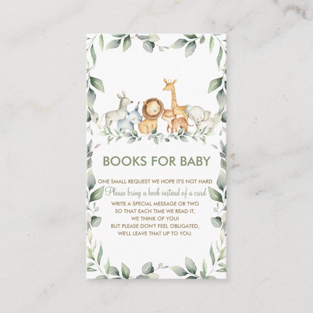 Carte D'accompagnement Green Jungle Animals Baby shower Livres pour bébé (Devant)