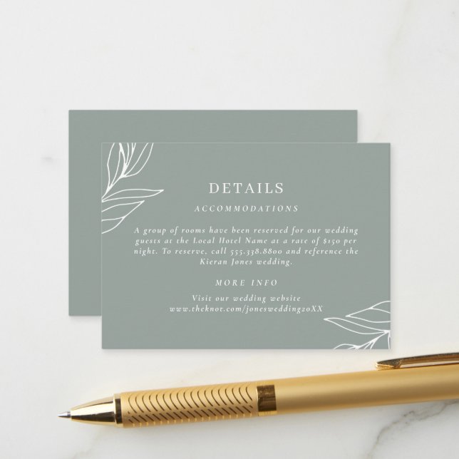 Carte D'accompagnement Green Leaf Garden Détails du mariage (Devant/Arrière en situation)