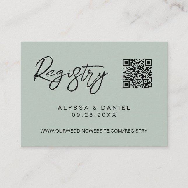 Carte D'accompagnement Green Modern QR code wedding registry custom (Devant)