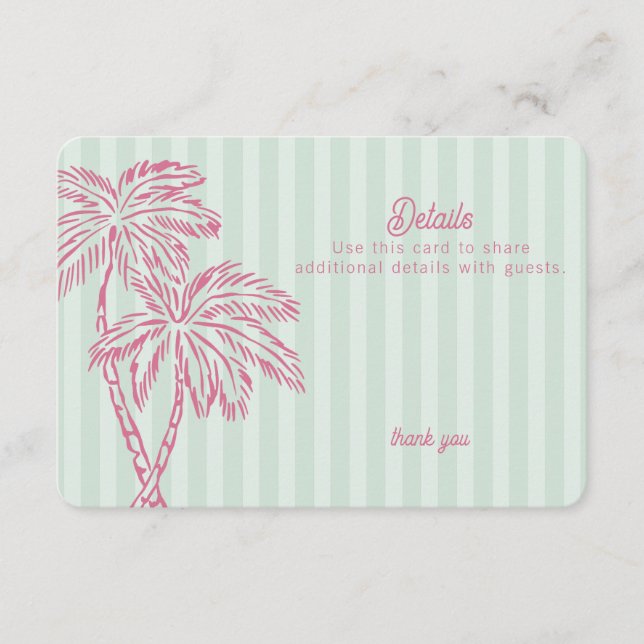 Carte D'accompagnement Green Palm Springs Pastel Beach Détails Insérer (Devant)