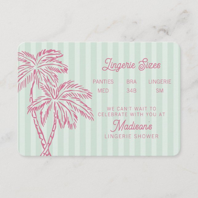 Carte D'accompagnement Green Palm Springs Pastel Beach Lingerie Insertion (Devant)