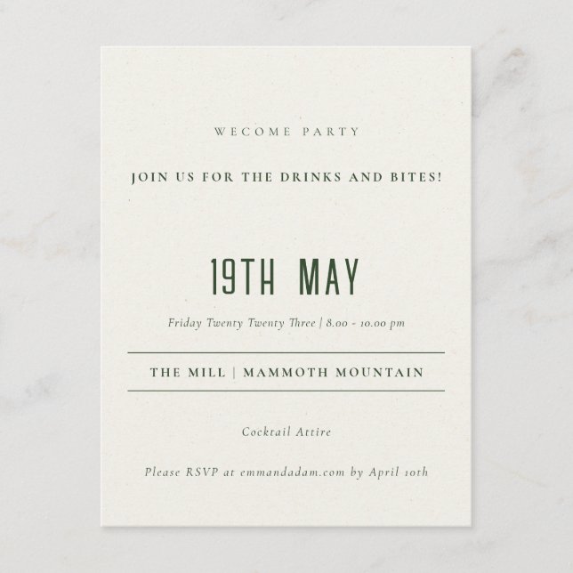 Carte D'accompagnement Green Pine Woods Mountain Sketch Mariage Détail (Devant)