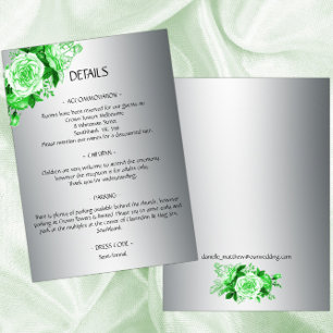 Carte D'accompagnement Green Rose Bouquet Boho Silver Détails du Mariage