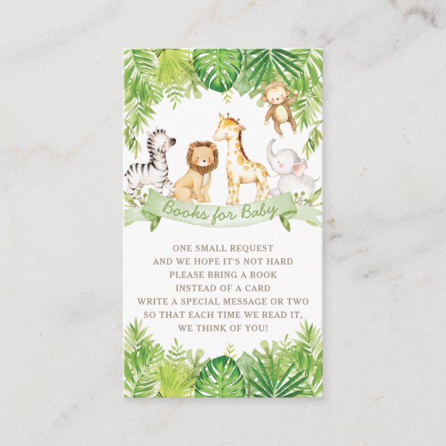 Carte D'accompagnement Green Safari Forest Jungle Animaux Livres pour béb (Devant)